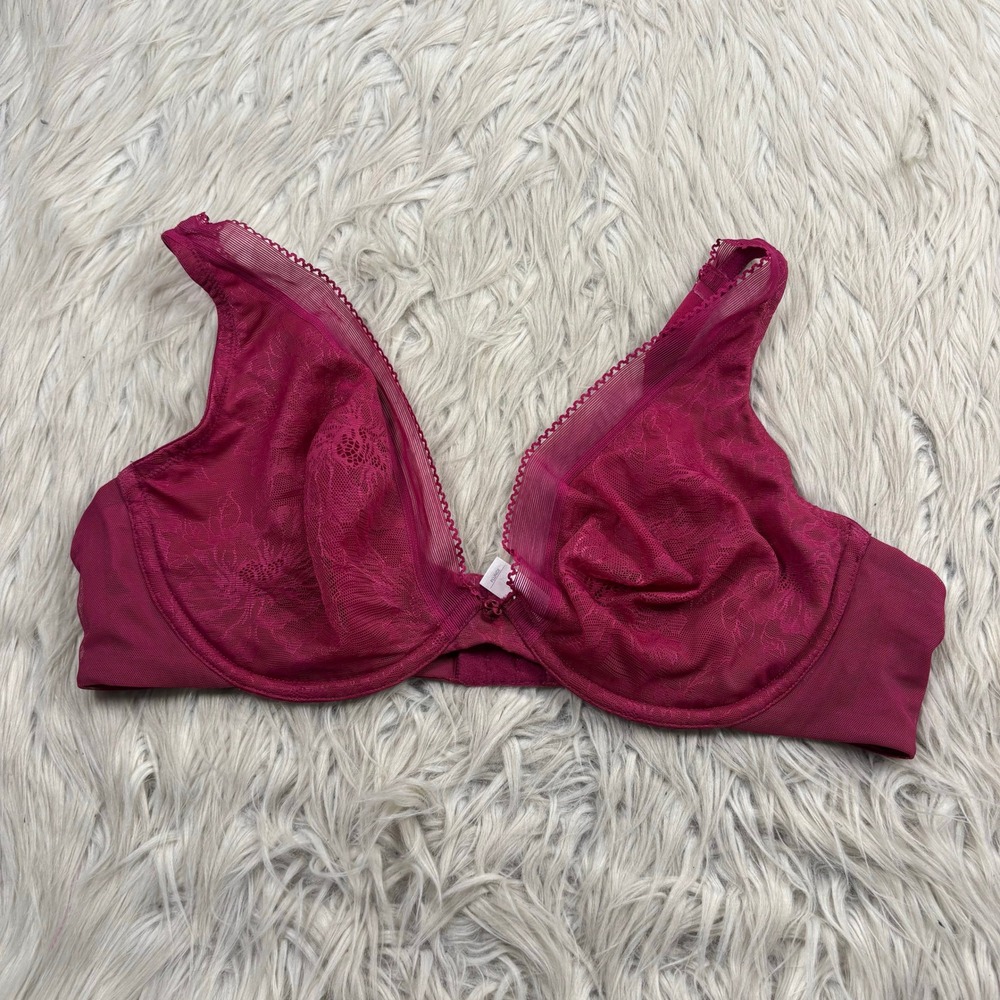 Cacique Women's 42C Pink Mesh Unlined Plunge Neck Bra Under-Wire